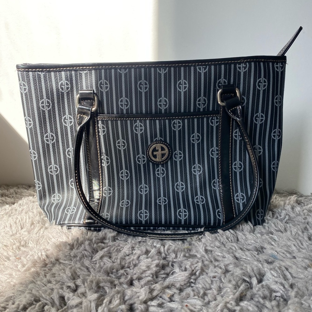 Giani Bernini Stripe Signature Small Tote Handbag Black / Gray